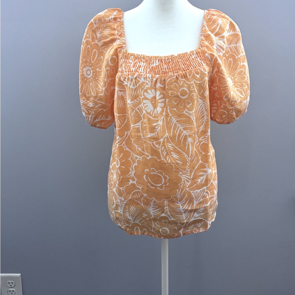 Talbots Tangerine Floral Women's Linen Top Size Small